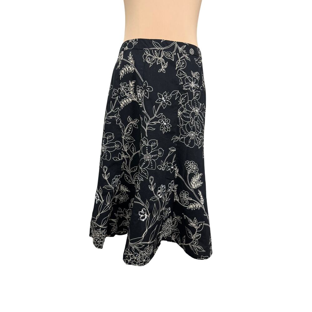 LOFT Y2K Black Floral Midi Skirt sequins